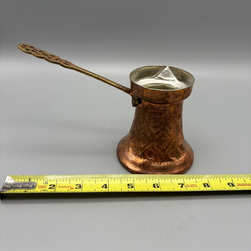 Antique Copper Coffee Pot Decorated Handle Turkish Coffee - Picture 6 of 8